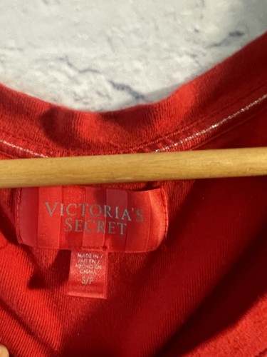 VICTORIA’S SECRET red pink silver Henley PAJAMA Set Long Sleeve/ Pants Small - Picture 7 of 9