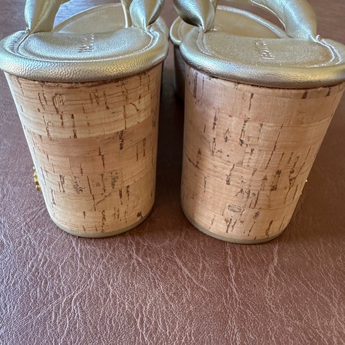 Veronica Beard Geno Cork Wedge Platform Sandal Size 6 Gold Metallic Leather - Picture 10 of 14