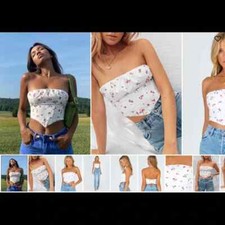 Princess Polly Ivy Bustier Top White Floral Size 2