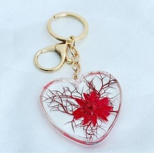 2 Pic Beautiful Red Flower Resin Keychain Key Ring Real Dried Flower For bag
