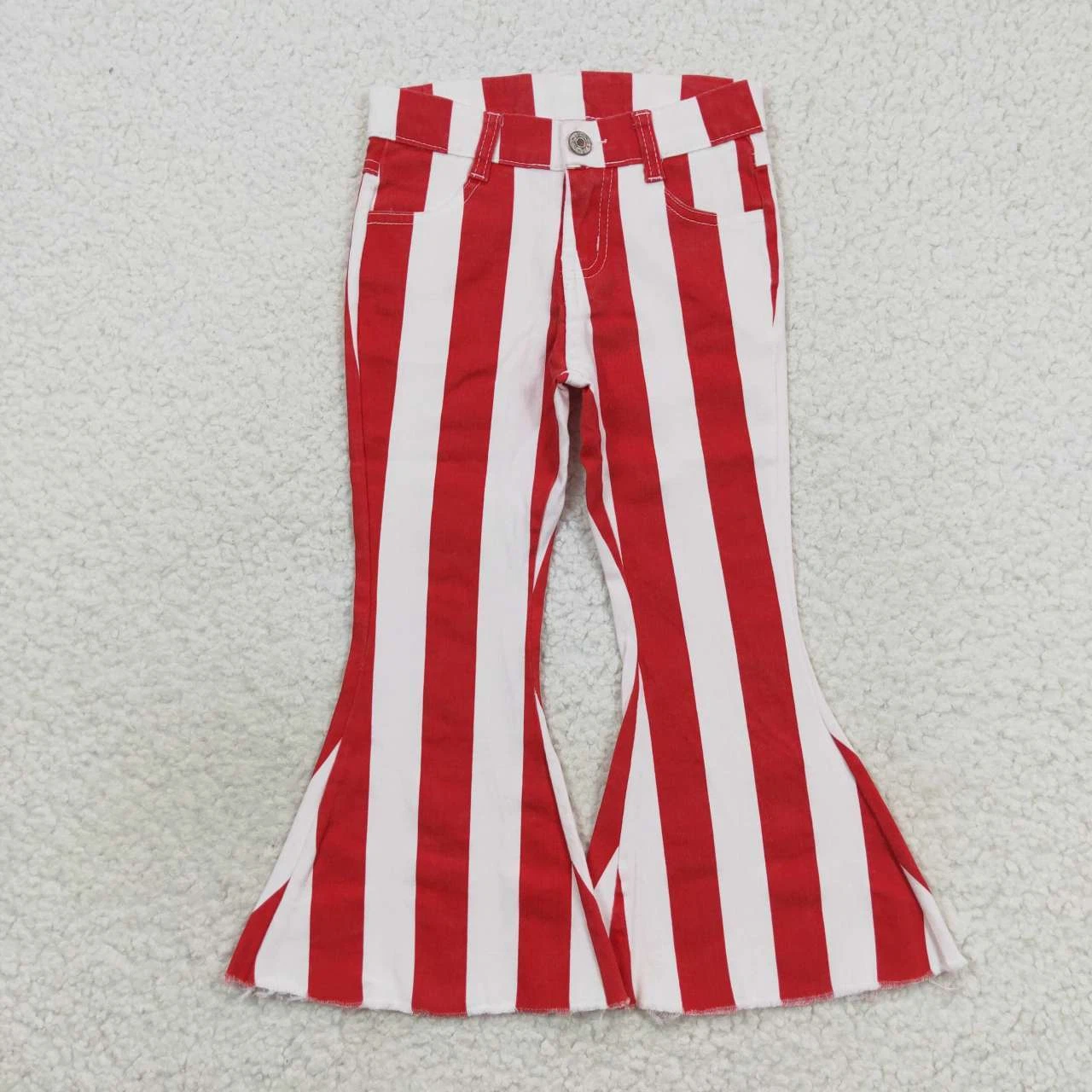 Toddler Girls Boutique Clothing Red Striped Bell Bottom Jeans Denim Flare Pants