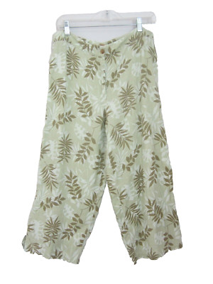 Rafaella Sport Womens 14 Green Floral Short Pants Capris 100% Linen Cottagecore