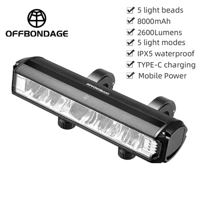 Fahrradlicht vorne 2600Lumen Fahrradlicht 8000Mah Wasserdicht Taschenlampe USB Ladung
