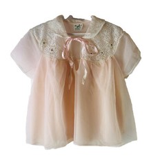 VTG 60s Womens Medium Bed Lingerie Jacket Frilly Lace Sheer Nylon Baby Coquette