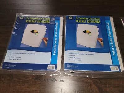 Corner  Brand Pocket Write-On Dividers 5 Tab, 8 1/2'' x 11'' lot of 2 New