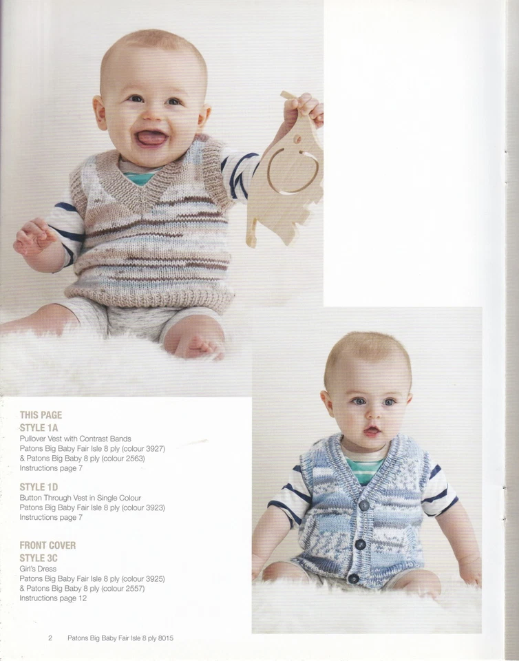 PATONS - HAPPY DAYS PATTERN BOOKLET #8015 3 Knitted Designs Sizes 0Mths-8Years - Image 3 of 4