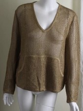 St.John Sport Sz M GOLD Art-to-Wear Chic Metallic Pullover Pocket Sweater Lace