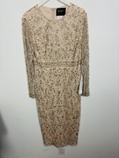 Mac Duggal Porcelain Sheath Floral Motiff Banded Empire Waist Dress Size 10 NEW