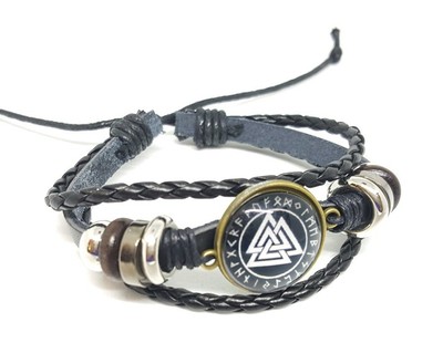 Leather Viking Vegvisir Rune perun Viking Cuff Bracelet Icelandic Stave Norse #4