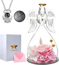 Gifts for Mom Birthday, Glass Angel with Real Rose Inside, Preserved Rose Angel
