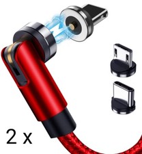  2pk 6.6ft 3in1 Magnetic Phone Charging Cable Rotating Nylon-Braided