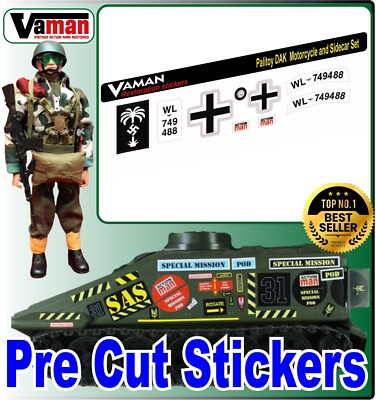 Vaman Vintage Action Man 1/6 scale Pre Cut Stickers Palitoy DAK Bike Set 