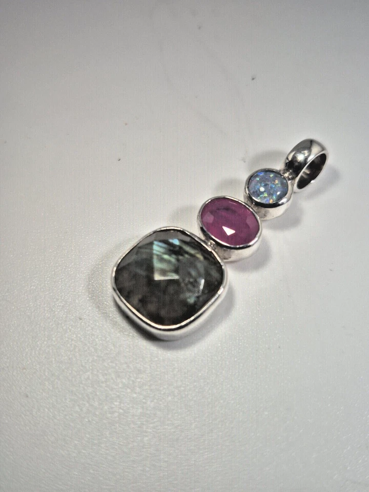 Anhänger Opal Rubin Labradorit Silber 925 Unikat 103 - Bild 2 von 4
