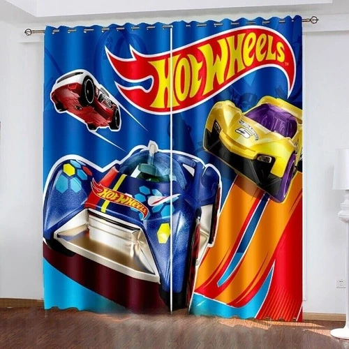 3D Hot Wheels Print Thick Blackout Bedroom Curtains Thermal Ring Top Eyelet Gift - Picture 3 of 20
