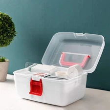 Portable Medicine Travel Kit Box with Removable Tray, Clear Lid and Top Handle