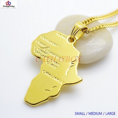 24" 18K Gold Plated African Map Pride Unity Power Charm Pendant Necklace Chain - Picture 11 of 14