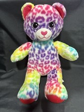 Build a Bear Rainbow Leopard Cheetah Spotted Cat Plush 17  Colorful BAB.
