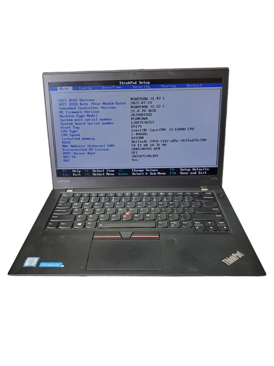 Lenovo ThinkPad T470s i5-6300U - 8GB DDR4- 256GB NVMe SSD - No OS