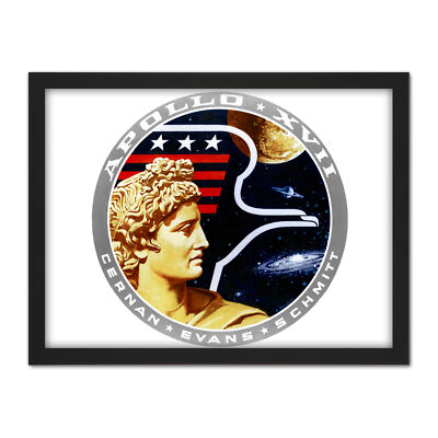 Space NASA Apollo 17 Mission Emblem Badge Patch Framed Wall Art Print 18X24 In