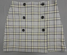 Divided Mini Skirt 4 Black Plaid Buttons Stretch Preppy Schoolgirl Academic