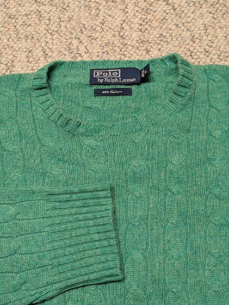 vintage POLO by RALPH LAUREN sweater CASHMERE green L cable-knit