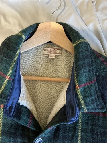 J CREW Wallace & Barnes Mens Large Green Plaid Sherpa Wool Shirt Jacket - Picture 4 of 6