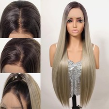 Long Straight Highlight Blonde Glueless Lace Front Wigs Synthetic Hair