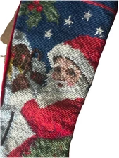 Vtg C&F Enterprises Handmade Needlepoint Santa Stocking Wool Red Velvet Back 19”