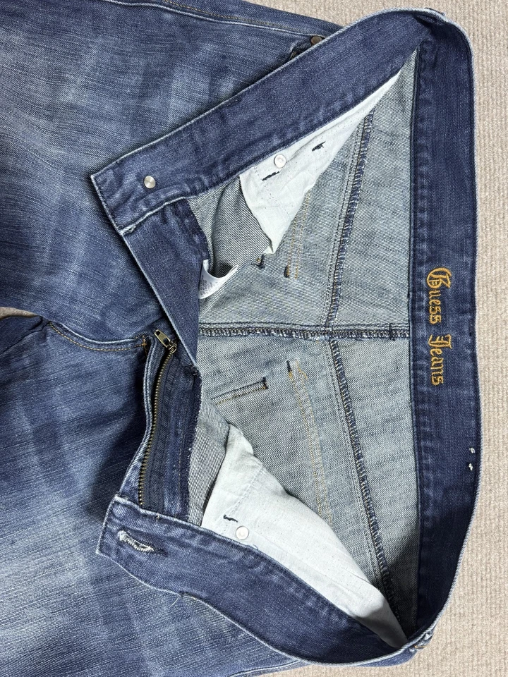 Guess Jeans Pants Mens 36 Relaxed Fit Straight Leg Distressed Frayed Hem Denim - Image 4 of 4
