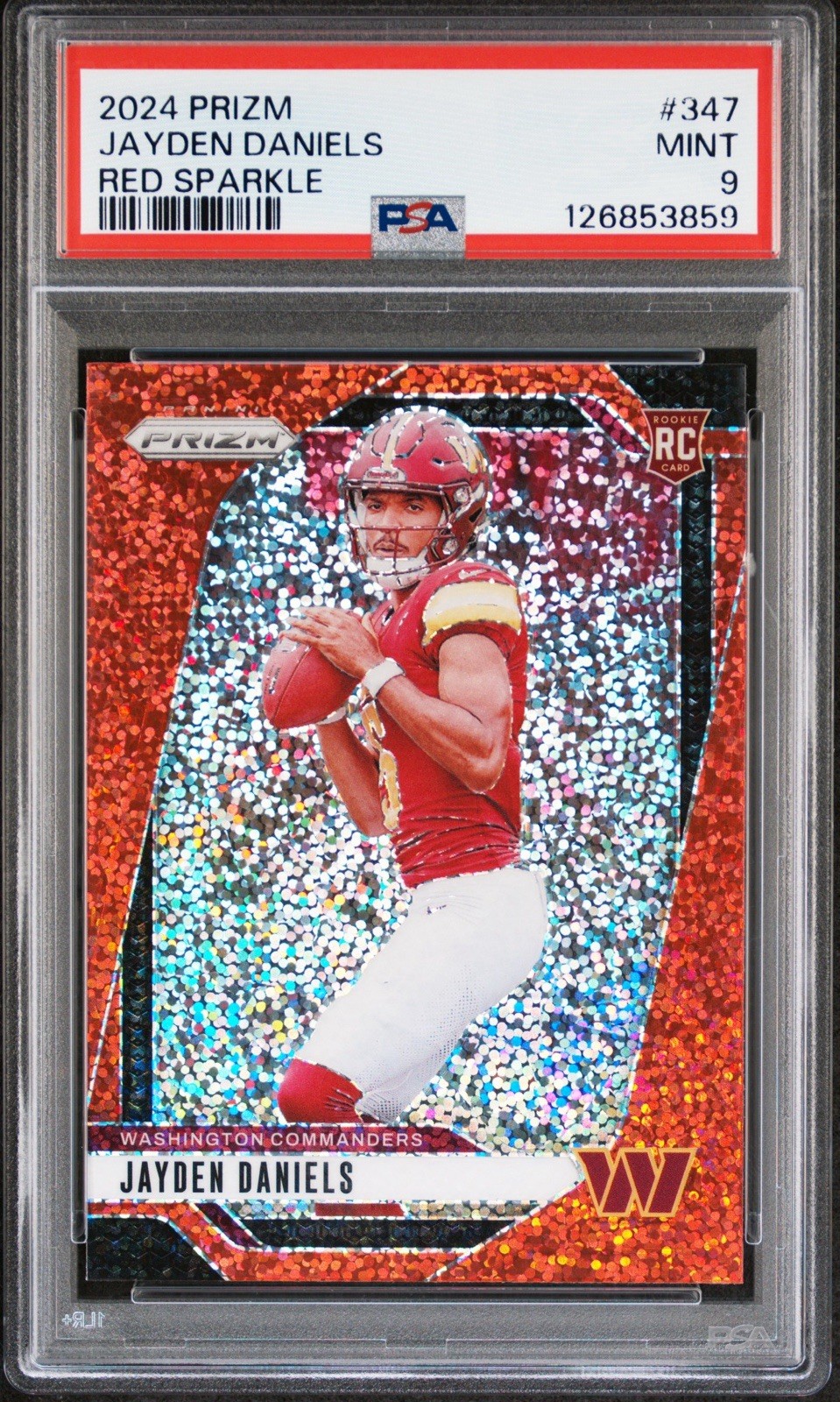 2024 Panini Prizm Jayden Daniels #347 Red Sparkle Prizm Rookie PSA 9 Commanders