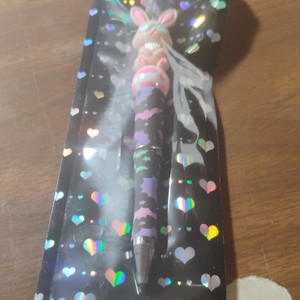 Bunny Topper Ballpoint Pen Black Ink Plastic Chrome Trim Pink Purple Camo