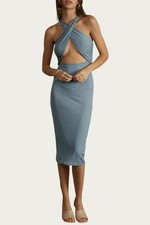 Endless Blu. Cross-Front Cutout Stretch-Modal Midi Dress Size M