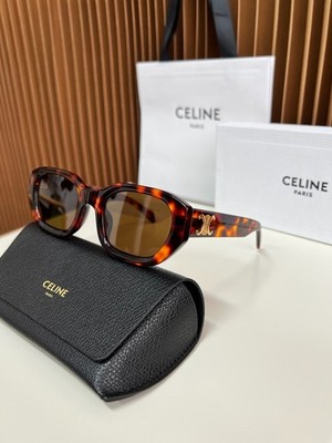 CELINE Triomphe Sunglasses Tortoiseshell Frame Brown Lens Oval Rectangle Eyewear
