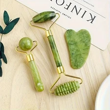  3 Pcs Jade Roller  Gua Sha Set-Shaped Comb, Manual Beauty Tools for Face