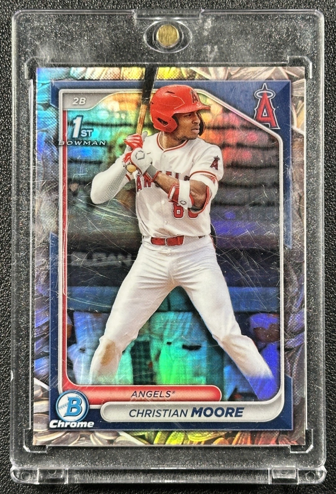 CHRISTIAN MOORE 2024 BOWMAN CHROME DRAFT #BDC-13 1ST SUNFLOWER SEEDS REFRACTOR