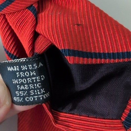 Vintage PoloRalph Lauren Orange Red and Blue Silk Cotton Necktie - Picture 8 of 9
