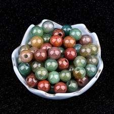 50pcs Natural Indian Agate Stone Round Big Hole Beads DIY Jewelry 10mm Hole 3mm
