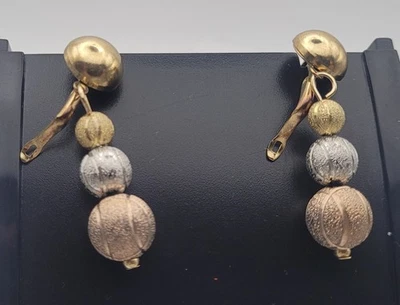 Boucles d'Oreilles Pendantes Tricolores - Tons Doré Argenté et Cuivré #J3 - Photo 1/4