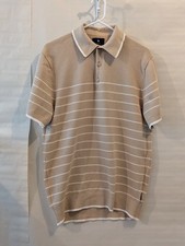 ben sherman small men short sleeve shirt brown with white stripes knit