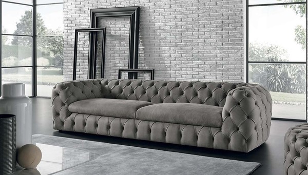 Klassische Dreisitzer Couch Sofa Polster 3 Sitzer Stoff Stoffsofa Chesterfield-image