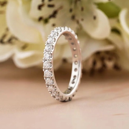 Moissanite Eternity Wedding Band 0.90 Carat Round Cut VVS1 Solid 14K ...