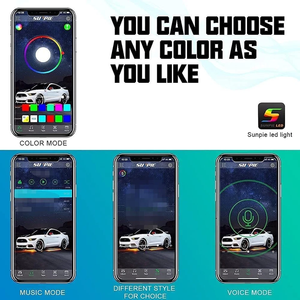 SUNPIE 8 cápsulas RGBW luces de roca aluminio metal aplicación RF modo de voz 8 cápsulas, RGB Foto 3 de 4