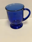 Vintage Cobalt Blue 16 oz Glass Footed Café Latte Coffee Mug Anchor Hocking, 5”