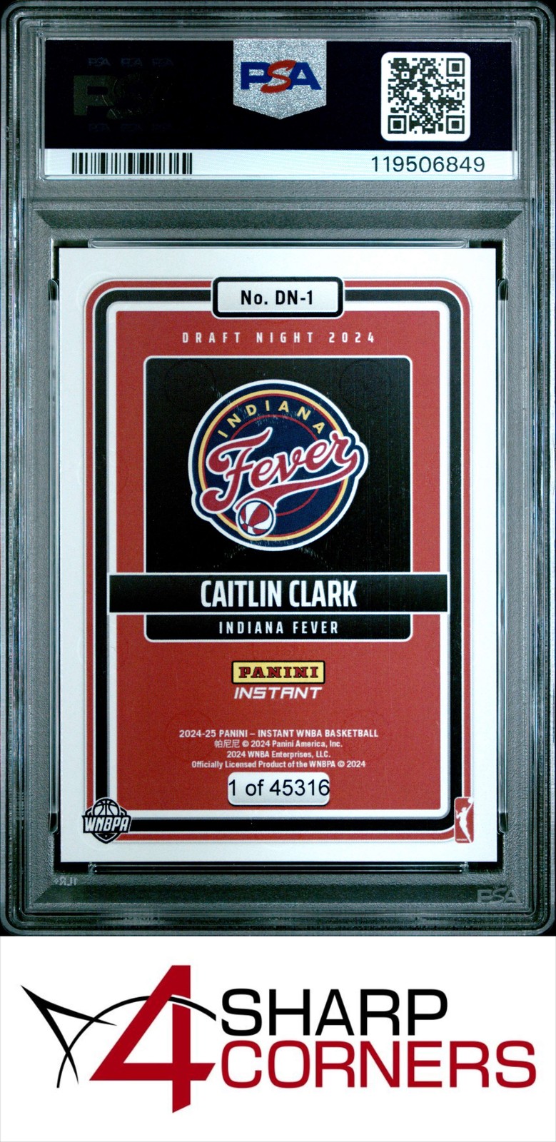 2024 PANINI INSTANT WNBA DRAFT NIGHT #DN1 CAITLIN CLARK RC PSA 9 view 2