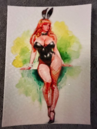 ACEO ATC Sketch - Redhead Bunny Girl - 1/1 - Authenticity Stamp - FREE SHIPPING