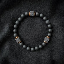 Brazalete de protección a tierra premium de ónix negro mate con cuentas de lava para hombre NUEVO