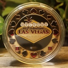 Bienvenue à Fabulous Las Vegas | Pièce de poker | Peinte à la main | avec étui Texas Hold Em