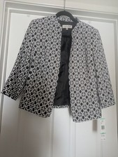 Evan Picone Womens Black  White Geometric Open Blazer NWT 130 8 Petite