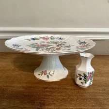 Aynsley England Pembroke Bone China Footed Cake Stand 10.25”  & 3.5”  Bud Vase