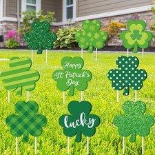 9Pcs St. Patrick' s Day Yard Sign with 18 Stakes Lucky Clover Shamrock Lawn Sig